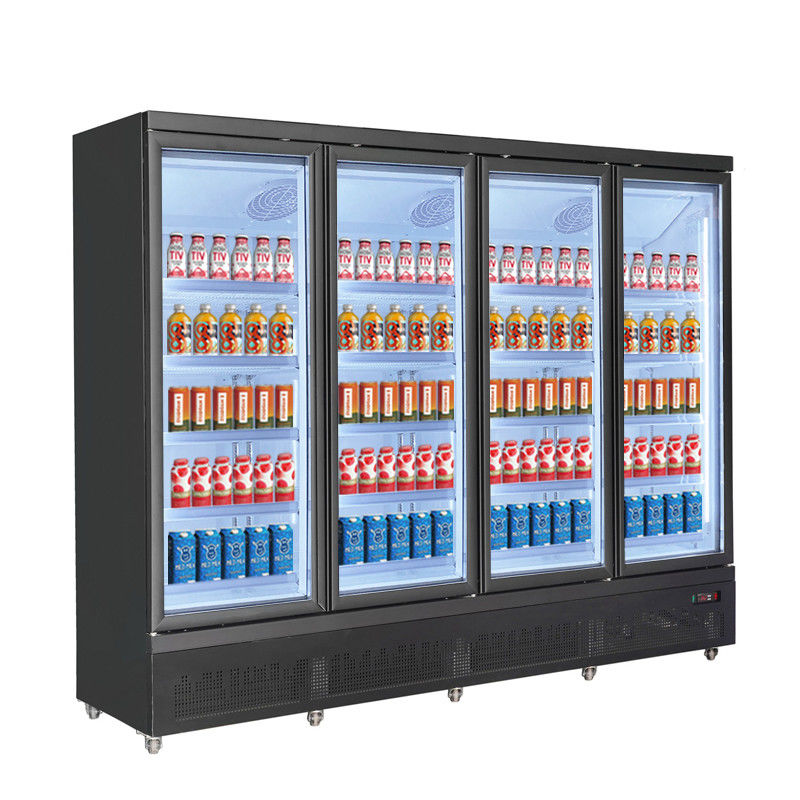 Refrigerador exhibidor de bebidas de vidrio de cuatro puertas, refrigerador de exhibición para supermercado con tecnología de enfriamiento para almacenamiento de bebidas