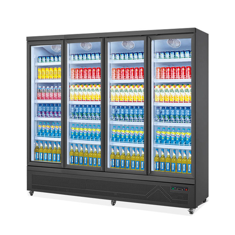 Refrigerador exhibidor de bebidas de vidrio de cuatro puertas, refrigerador de exhibición para supermercado con tecnología de enfriamiento para almacenamiento de bebidas