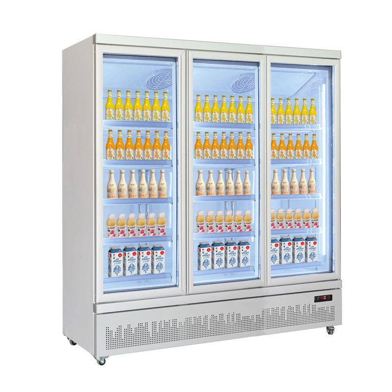 Refrigerador exhibidor de bebidas de vidrio de cuatro puertas, refrigerador de exhibición para supermercado con tecnología de enfriamiento para almacenamiento de bebidas