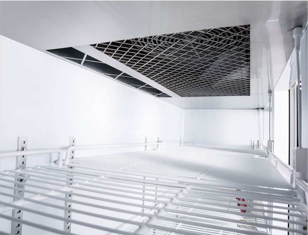 Refrigerador congelador exhibidor de bebidas energéticas con puerta de vidrio vertical de alta conexión comercial para supermercado, refrigerado por aire