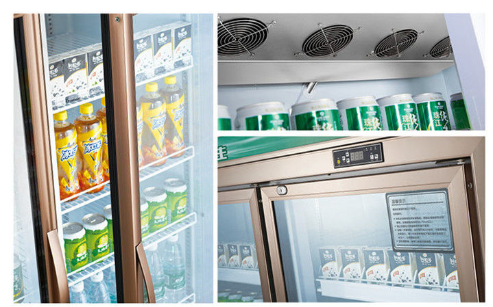 Refrigerador congelador exhibidor de bebidas energéticas con puerta de vidrio vertical de alta conexión comercial para supermercado, refrigerado por aire