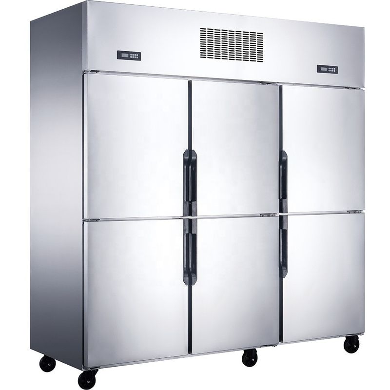 Congelador profundo de descongelación automática Refrigerador comercial 2 puertas Refrigerador vertical de acero inoxidable para hotel