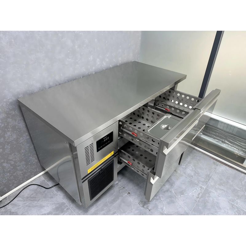 Congelador de cajones 201/304, mesa de trabajo, encimera, refrigerador, gabinete comercial de acero inoxidable, enfriador