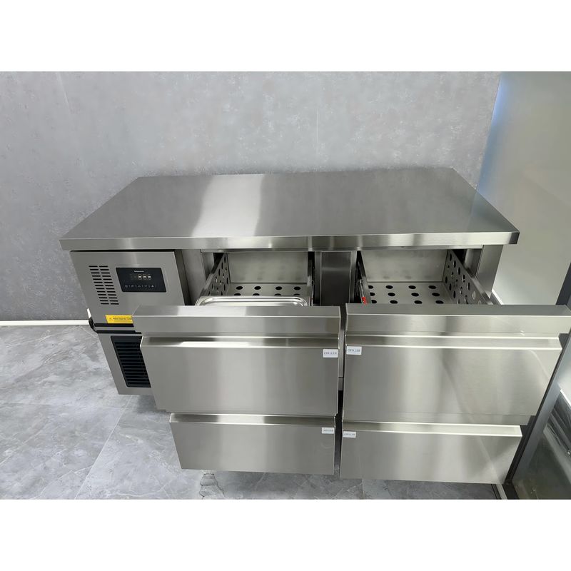 Refrigerador de cajones comercial de acero inoxidable con 4 cajones, temperatura única y corredera importada
